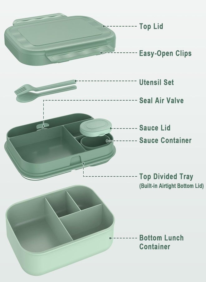 Caperci Stackable Bento Lunch Box for Adult & Teens - Reinforced Leak-Proof Lunch Container 4-Compartment with Utensils & Sauce Container, BPA-Free, Dishwasher/Microwave Safe, 47oz (Khaki Green) - Image 2