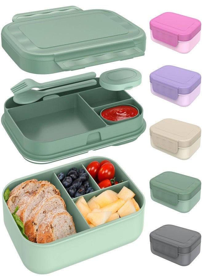 Caperci Stackable Bento Lunch Box for Adult & Teens - Reinforced Leak-Proof Lunch Container 4-Compartment with Utensils & Sauce Container, BPA-Free, Dishwasher/Microwave Safe, 47oz (Khaki Green) - Image 1