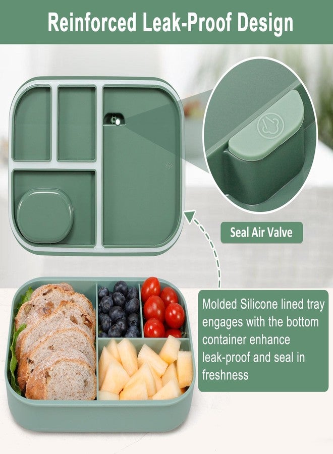 Caperci Stackable Bento Lunch Box for Adult & Teens - Reinforced Leak-Proof Lunch Container 4-Compartment with Utensils & Sauce Container, BPA-Free, Dishwasher/Microwave Safe, 47oz (Khaki Green) - Image 4