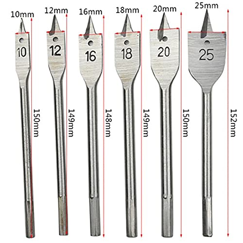 MLD HFB_03 Hex Shank Spade Boring Wood Flat Drill Bit Set -6 Pieces Wood Flat Drills Bits Hex Shank Spade Drill For Spade Boring In Wood, Plastic, PVC, Etc size 10-25 mm(material-metal,Color-Multi) - Image 2