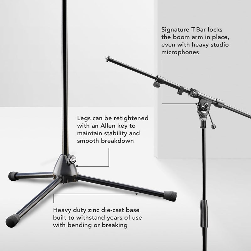KM K&M König & Meyer 21090 Tripod Microphone Stand with Adjustable Telescoping Boom Arm - Black - Image 3