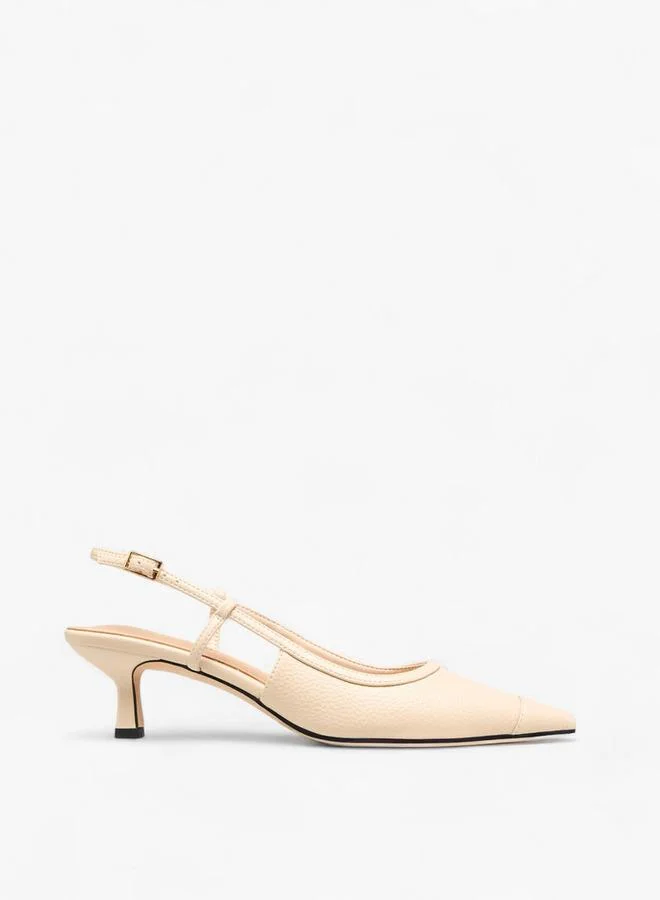 Paprika Textured Pointed Toe Shoes with Buckle Closure and Kitten Heels
