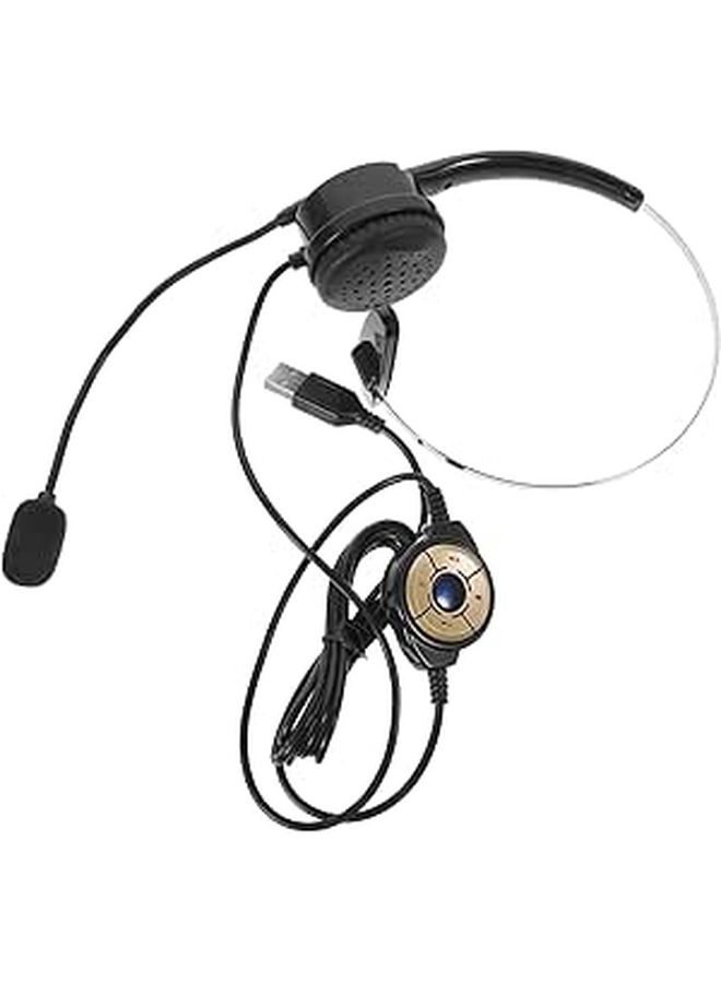 USB Wired Computer Headset with Microphone Single Ear Professional Call Center Headphone Black PC Office - Image 1