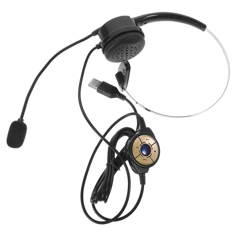 USB Wired Computer Headset with Microphone Single Ear Professional Call Center Headphone Black PC Office - Image 2