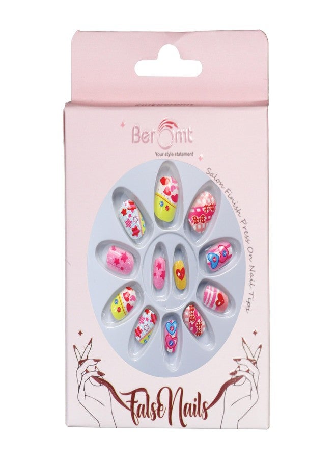 Beromt Press On Nails Set Of Full Fake Nails With Beautiful Printed Multicolor Deisgn For Kids -BFN45KN - Image 4