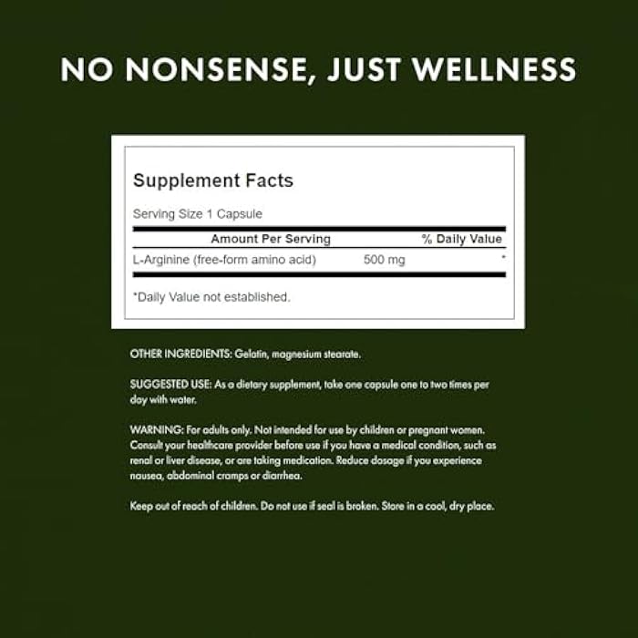 Swanson Amino Acid L-Arginine 500 Milligrams 200 Capsules - Image 3