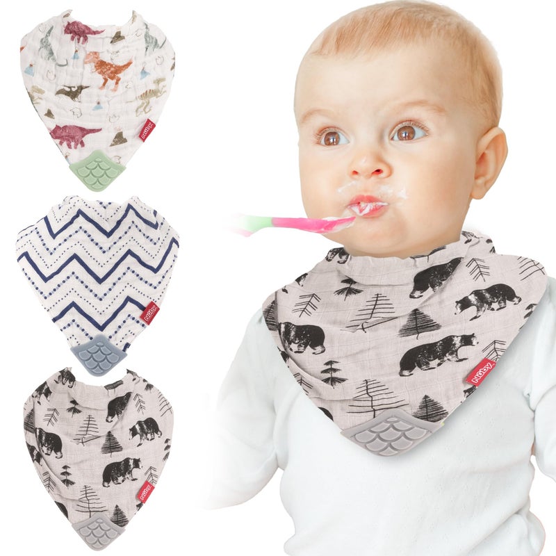 Nuby Baby Bibs - 3 Pc Muslin Bibs - Reversible 100% Natural Cotton Teething Bib - Baby Bibs For Girls And Boys  Baby Essentials - Image 1