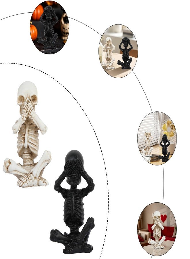 Joogour Skull Shelf Decor,Yoga Skeleton Figurine,Halloween Gothic Home Decor,Antique Silver Accent Statue,Collectible Figurines Set of 3 (White) - Image 3