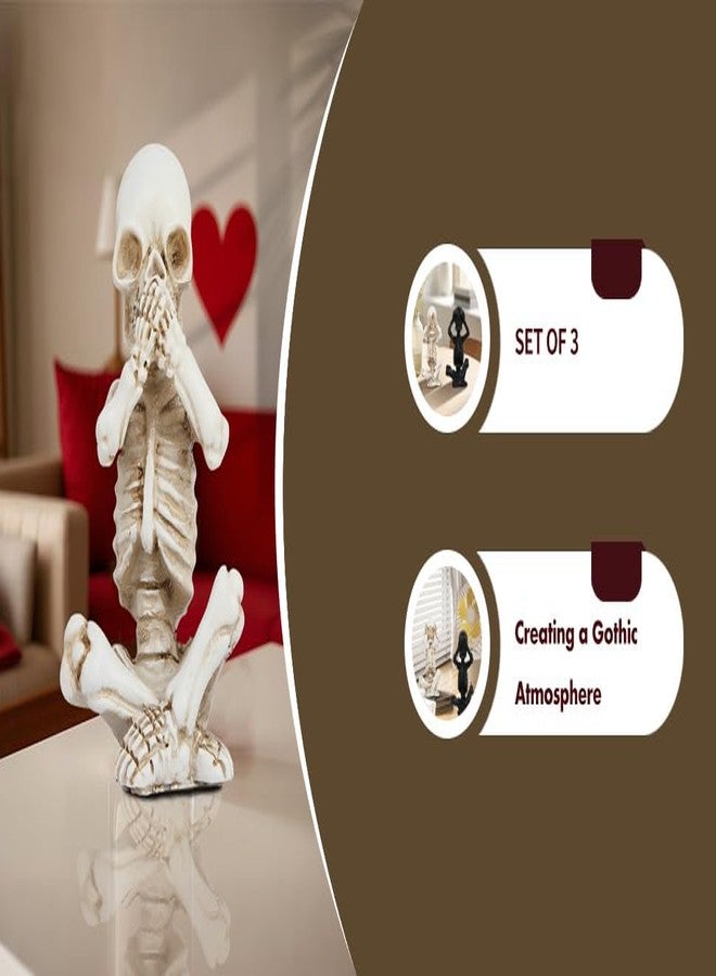 Joogour Skull Shelf Decor,Yoga Skeleton Figurine,Halloween Gothic Home Decor,Antique Silver Accent Statue,Collectible Figurines Set of 3 (White) - Image 5
