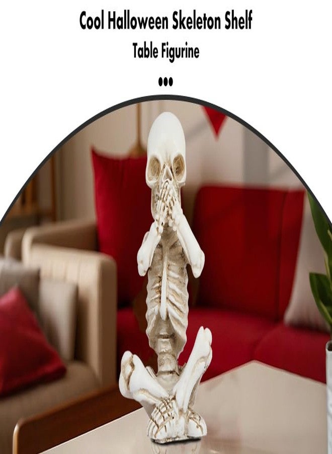 Joogour Skull Shelf Decor,Yoga Skeleton Figurine,Halloween Gothic Home Decor,Antique Silver Accent Statue,Collectible Figurines Set of 3 (White) - Image 4