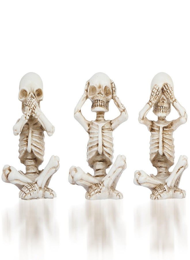 Joogour Skull Shelf Decor,Yoga Skeleton Figurine,Halloween Gothic Home Decor,Antique Silver Accent Statue,Collectible Figurines Set of 3 (White) - Image 1