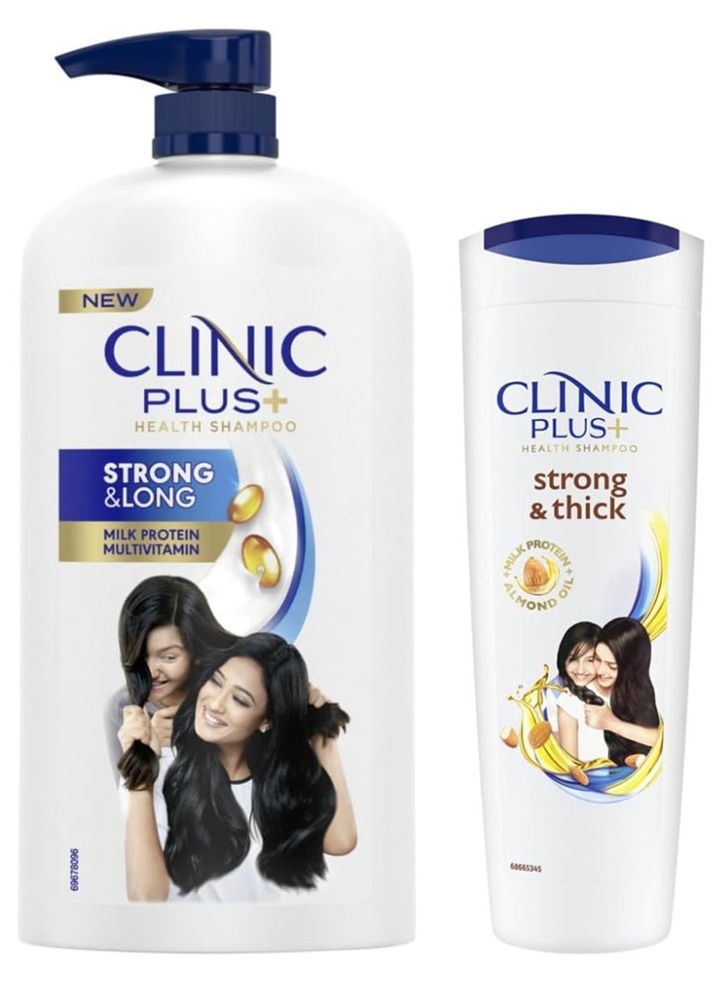 Clinic Plus Strong & Long Protein Shampoo 1 l & Clinic Plus Strong &  Thick Shampoo With Milk Protein And Almond Oil For Hair Strengthening & Volume, 355ml - Image 1