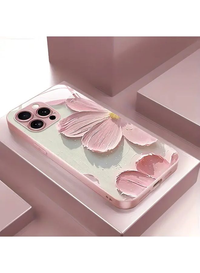 حالة زجاج مقوى بألوان مختلطة وزهور لهاتف iPhone 12 Pro Max، غطاء كامل بتصميم بسيط. - Image 4
