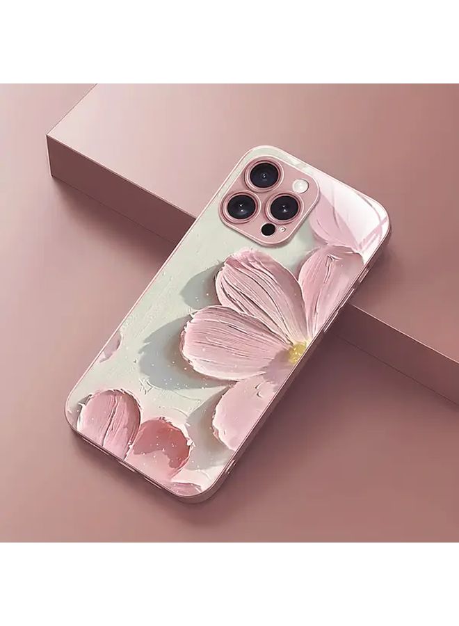 حالة زجاج مقوى بألوان مختلطة وزهور لهاتف iPhone 12 Pro Max، غطاء كامل بتصميم بسيط. - Image 2
