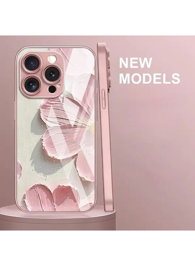 حالة زجاج مقوى بألوان مختلطة وزهور لهاتف iPhone 12 Pro Max، غطاء كامل بتصميم بسيط. - Image 1