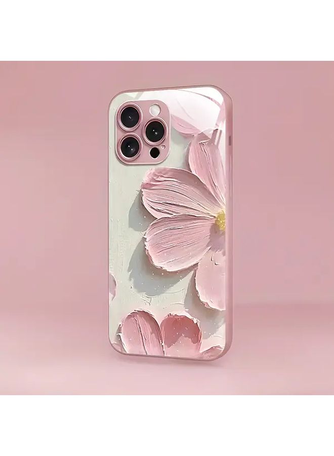 حالة زجاج مقوى بألوان مختلطة وزهور لهاتف iPhone 12 Pro Max، غطاء كامل بتصميم بسيط. - Image 3