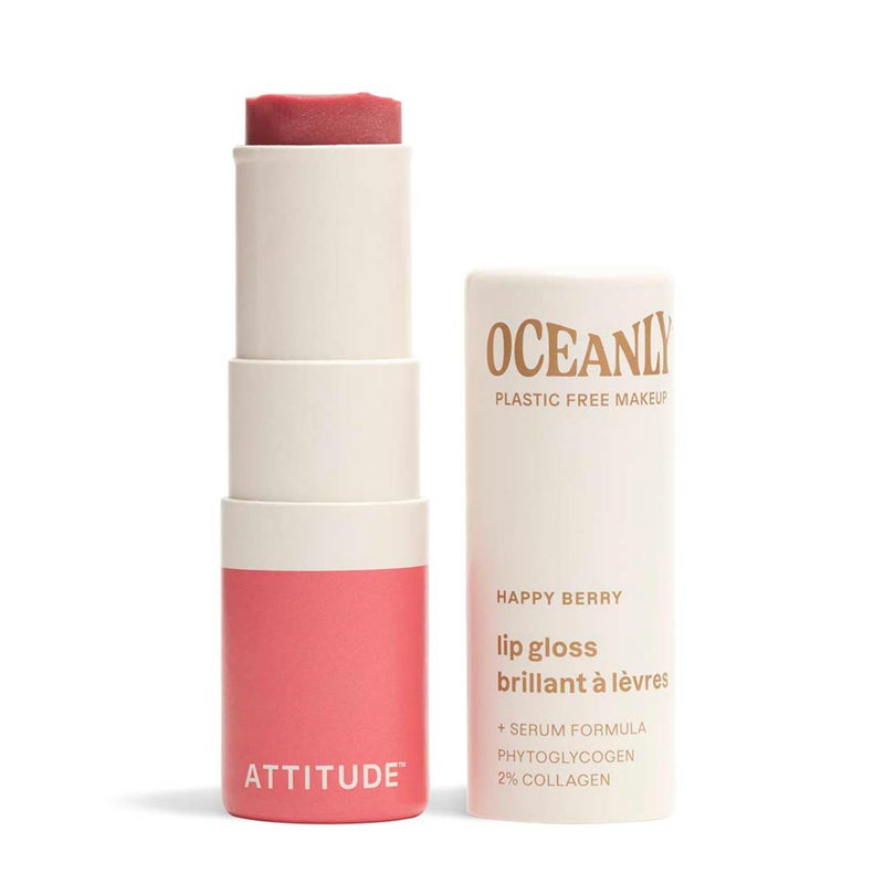 ATTITUDE Oceanly Sheer Lip Gloss Stick, EWG Verified, Titanium Dioxide-Free, Vegan Makeup & Beauty, Cruelty-Free, Plastic-Free, Happy Berry, 0.12 Ounces - Image 1