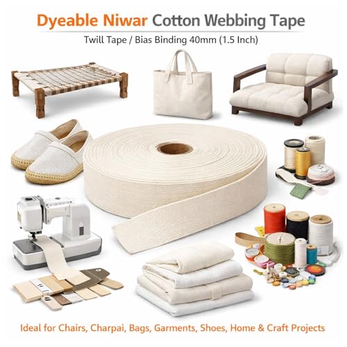 Aakriti Cotton Niwar Roll Cotton Niwar Tape Niwar Patta for Folding Khat, Khatiya, Charpai Chair, Garment, Satchel, Home Textile, Shoes, Handicraft Size 40 MM | 100 Meter, White - Image 2