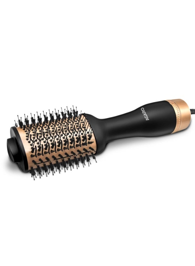 AGARO HV2179 Hot Air Brush for Hair, Blow Dryer Brush, Volumizer & Styler, 360° Airflow Vent, Oval Barrel for Hair Volume, Charcoal Bristles, Ceramic Coating Brushing Head, 1200W, Gold & Black - Image 1
