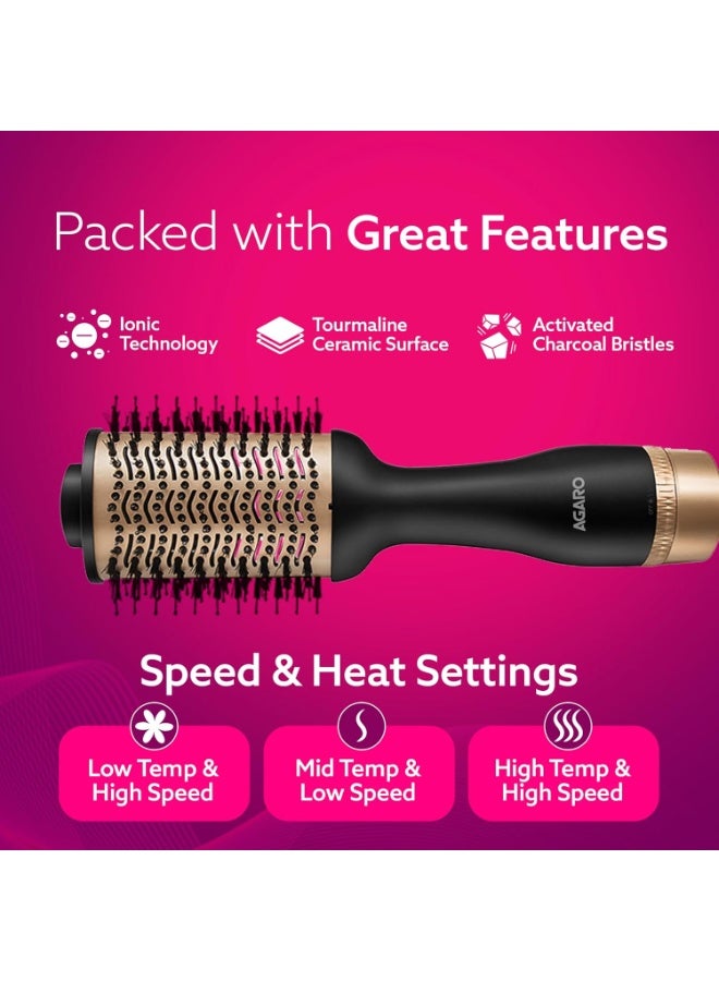 AGARO HV2179 Hot Air Brush for Hair, Blow Dryer Brush, Volumizer & Styler, 360° Airflow Vent, Oval Barrel for Hair Volume, Charcoal Bristles, Ceramic Coating Brushing Head, 1200W, Gold & Black - Image 5