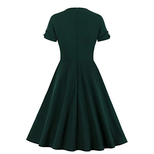 Wellwits Women's Ruched Wrap Work Cocktail Vintage Dress Christmas Green M - Image 2