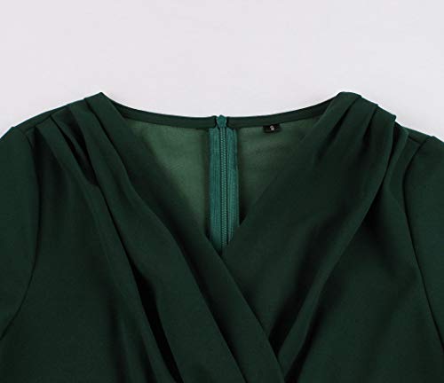 Wellwits Women's Ruched Wrap Work Cocktail Vintage Dress Christmas Green M - Image 3