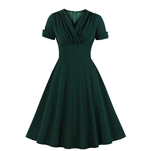Wellwits Women's Ruched Wrap Work Cocktail Vintage Dress Christmas Green M - Image 1