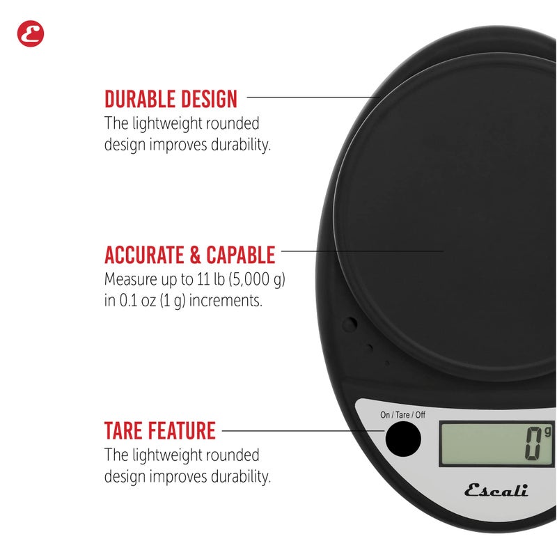 Escali Primo Digital Food Scale Multi-Functional Kitchen Scale and Baking Scale for Precise Weight Measuring and Portion Control, 8.5 x 6 x 1.5 inches, Black - Image 2
