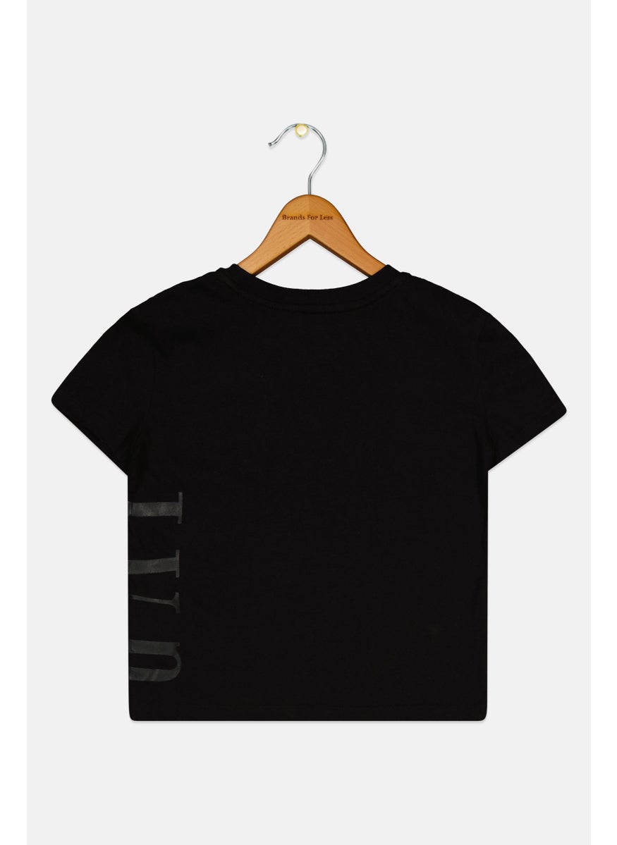 GAP - Kids Girl Brand Logo Short Sleeve T-Shirt, Black - Image 1