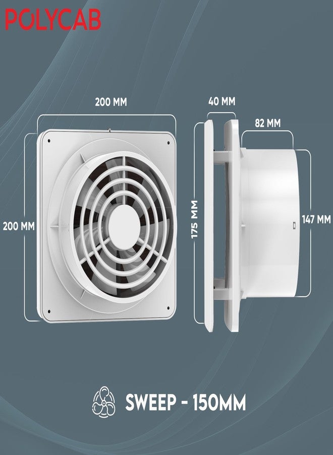 Polycab Freshly Prime BLDC 150mm Energy Efficient Exhaust fan for Kitchen, Bathroom | Noiseless, Sleek Design Easy to Clean | High Speed, Powerful Motor, 100% Copper Winding, 2 Year Warranty【White】 - Image 5