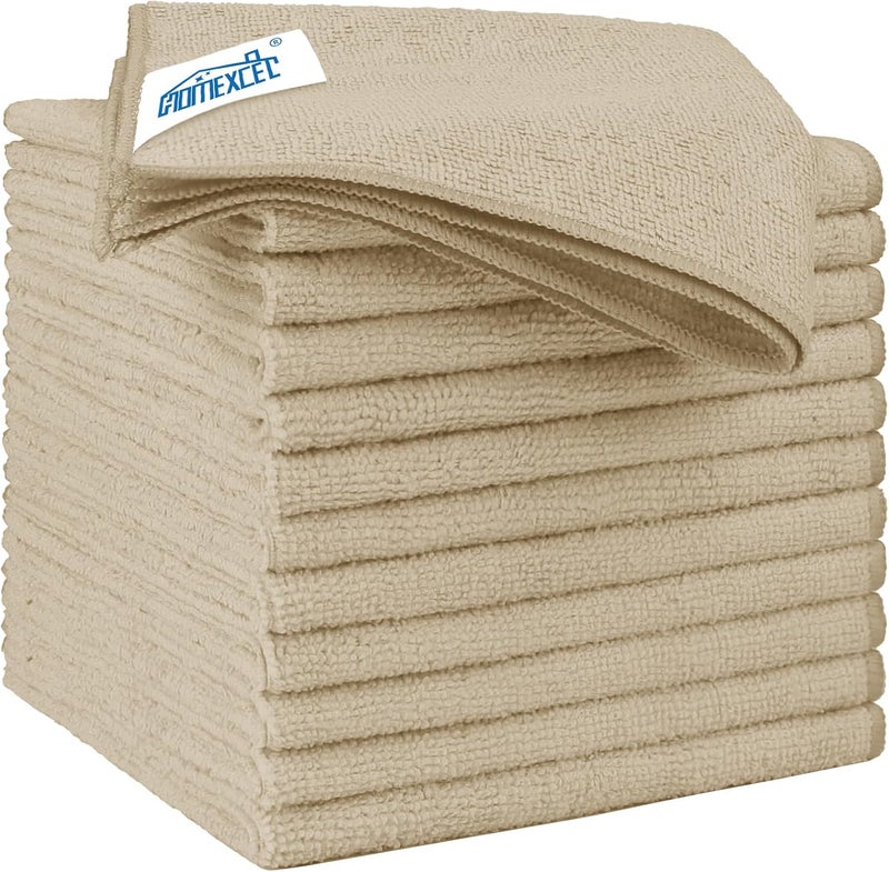 HOMEXCEL Brown Microfiber Cleaning Cloths 12 Pack, 12.5 x 12.5 inch Microfiber Towel for Cars, Ultra Absorbent Car Washing Cloth, Lint Free Streak Free Cleaning Rags for Car, Kitchen, and Window - Image 1