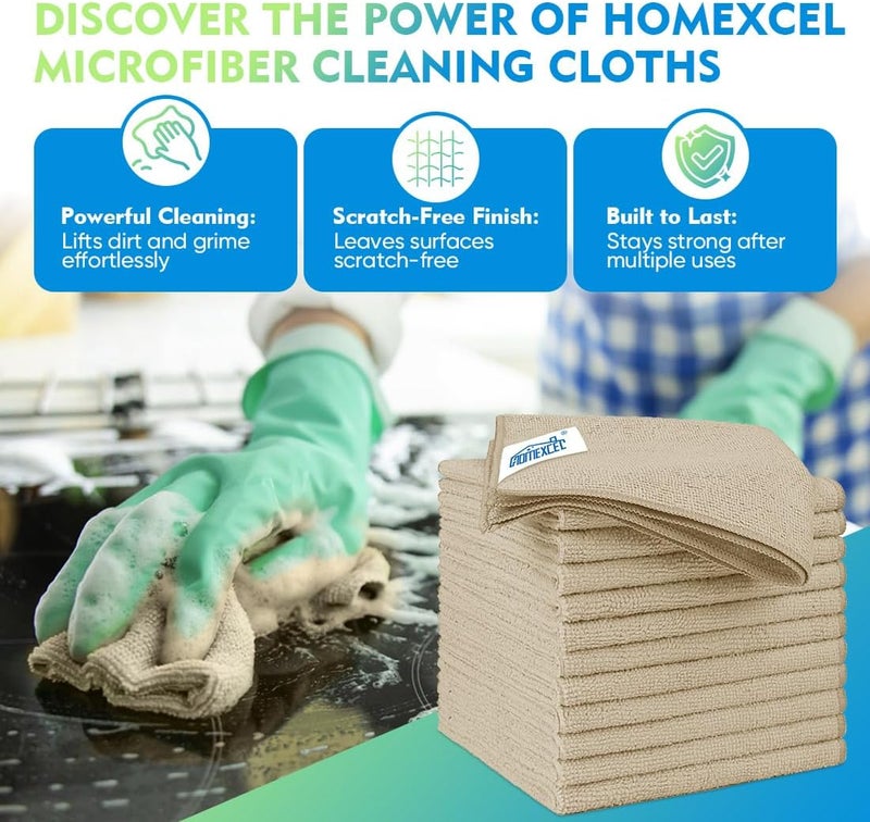 HOMEXCEL Brown Microfiber Cleaning Cloths 12 Pack, 12.5 x 12.5 inch Microfiber Towel for Cars, Ultra Absorbent Car Washing Cloth, Lint Free Streak Free Cleaning Rags for Car, Kitchen, and Window - Image 2
