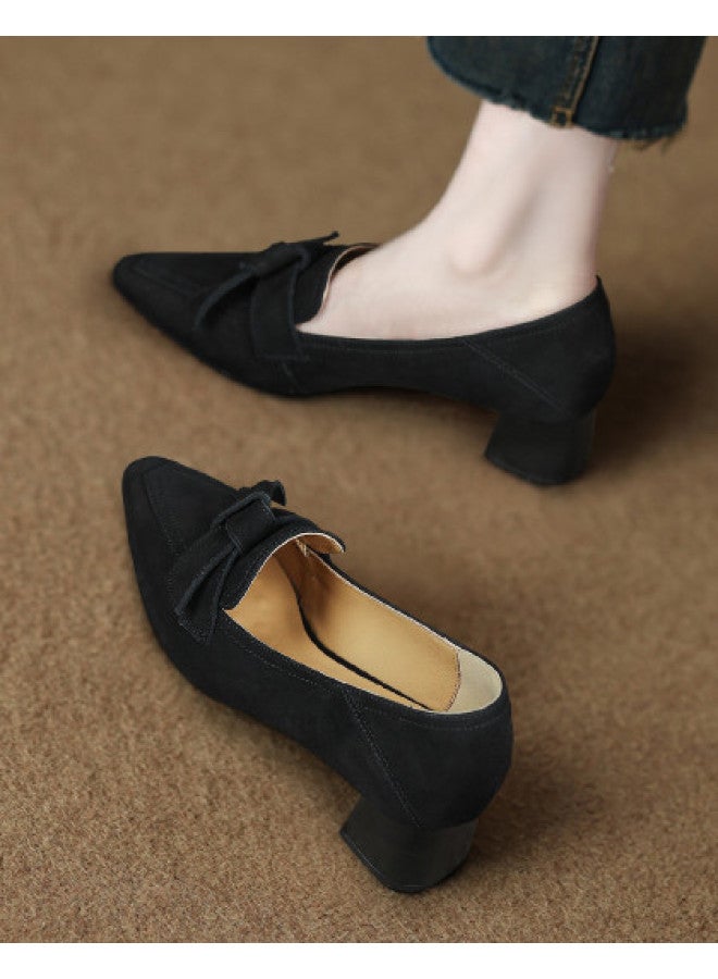 SAFIYA Lamb Leather Saturday Women's Loafers 2025 Spring/autumn Chunky Heel Pointed Toe Fashionable Dress Flats For Women - Image 1