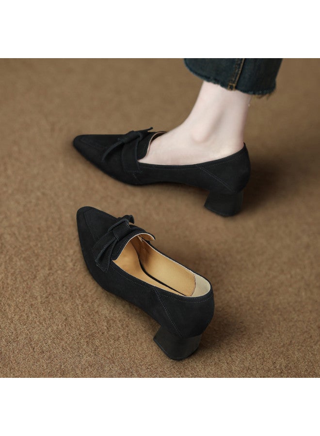 SAFIYA Lamb Leather Saturday Women's Loafers 2025 Spring/autumn Chunky Heel Pointed Toe Fashionable Dress Flats For Women - Image 2