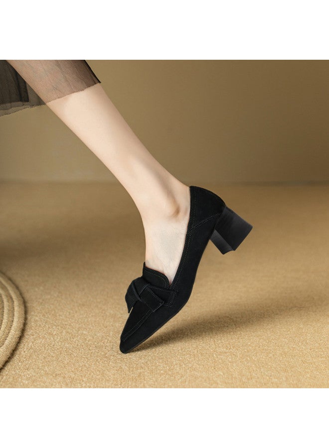 SAFIYA Lamb Leather Saturday Women's Loafers 2025 Spring/autumn Chunky Heel Pointed Toe Fashionable Dress Flats For Women - Image 3