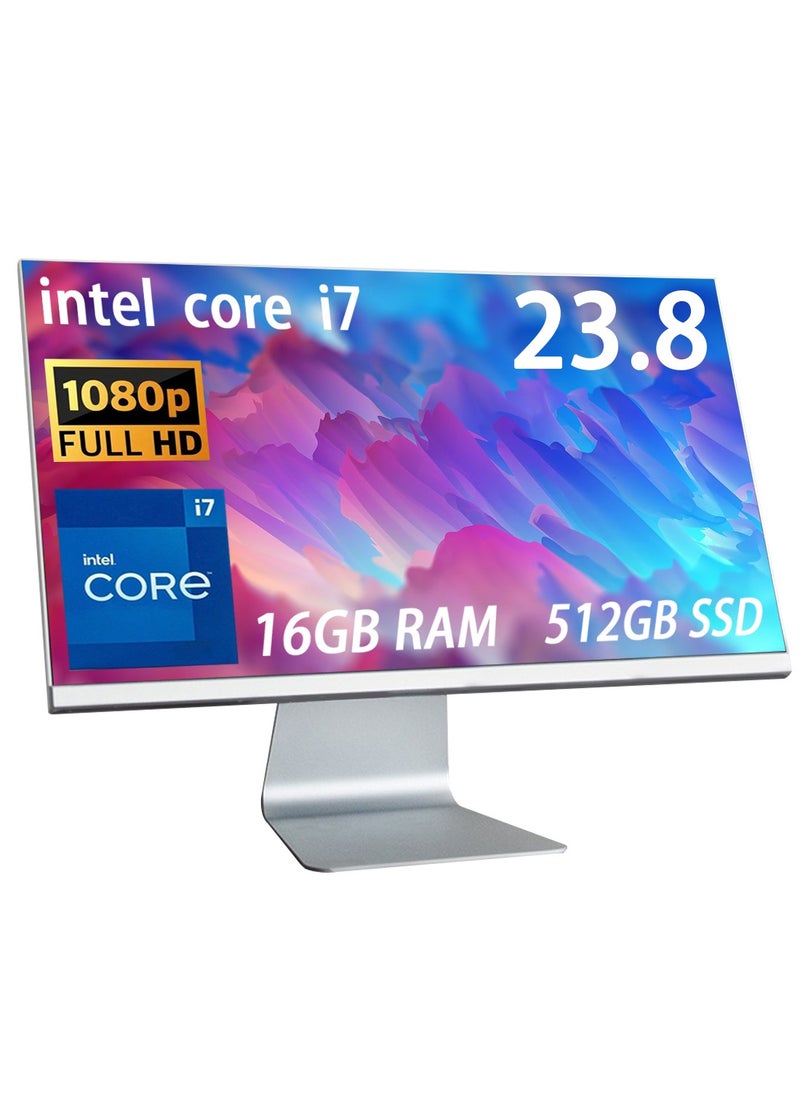 HILUKE - All-in-One Desktop Computer With 23.8 Inch Full HD(1920X1080) Display IPS,Intel i7-8750H Processor/16GB RAM DDR4/512GB SSD/Windows 10 Pro/White - Image 1