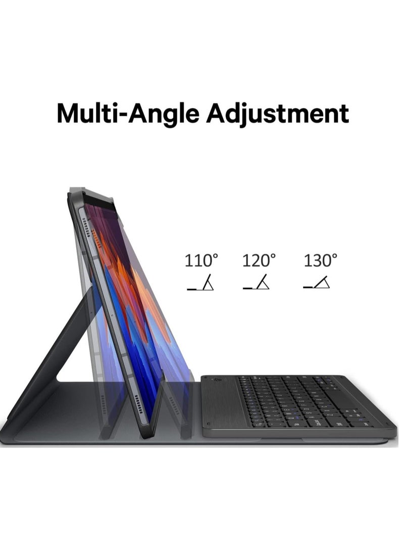 Galaxy Tab S8+, S7 FE, S7+ Case with Keyboard, Wireless Detachable, Type-C Rechargeable, PU Leather Stand Cover, Case with Keyboard for Tab S7 Plus 12.4" 2020, Tab S7 FE 2021, Tab S8 Plus 2022