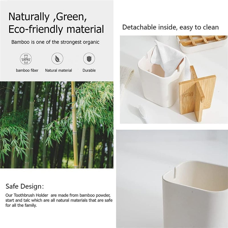 حامل فرشاة أسنان من الخيزران ، حامل فرشاة أسنان كهربائي متعدد الوظائف ، حامل معجون أسنان صديق للبيئة متين بشكل طبيعي ، حامل منظم لفرشاة الأسنان من أجل أسطح الغرور في الحمام - Image 3