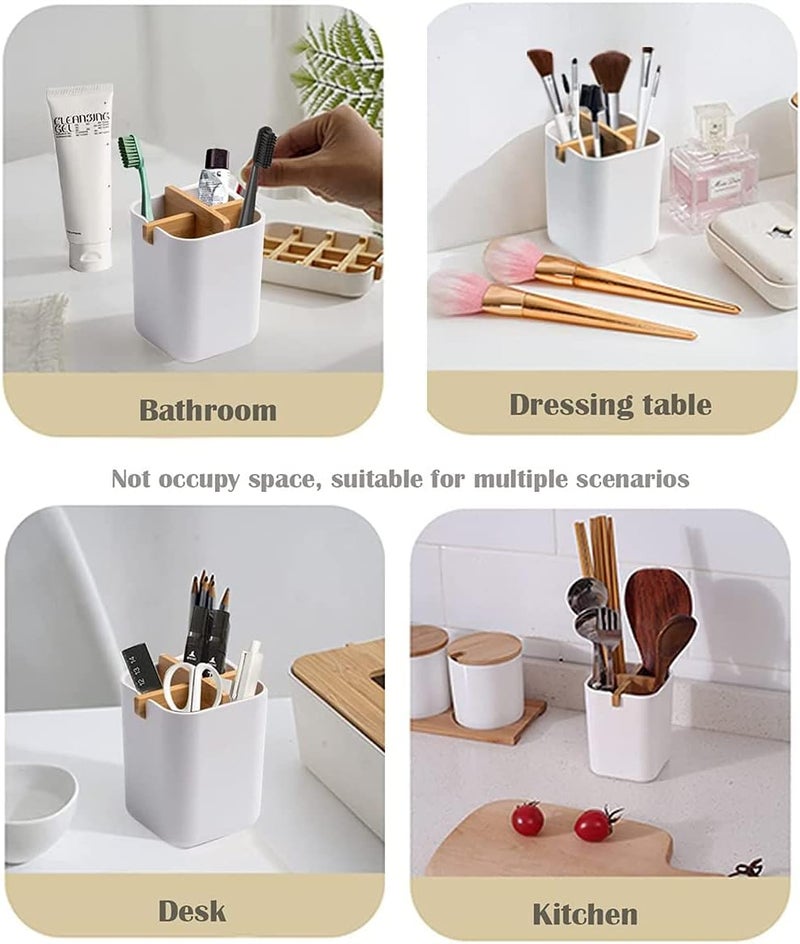 حامل فرشاة أسنان من الخيزران ، حامل فرشاة أسنان كهربائي متعدد الوظائف ، حامل معجون أسنان صديق للبيئة متين بشكل طبيعي ، حامل منظم لفرشاة الأسنان من أجل أسطح الغرور في الحمام - Image 5