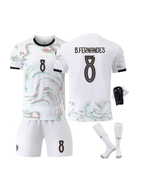 A new No. 8 football jersey is made of fabric that is breathable, quick-drying, soft and has good elasticity, It consists of a 4-piece set of a top, trousers, socks and knee pads, and is specially designed for football and sports enthusiasts