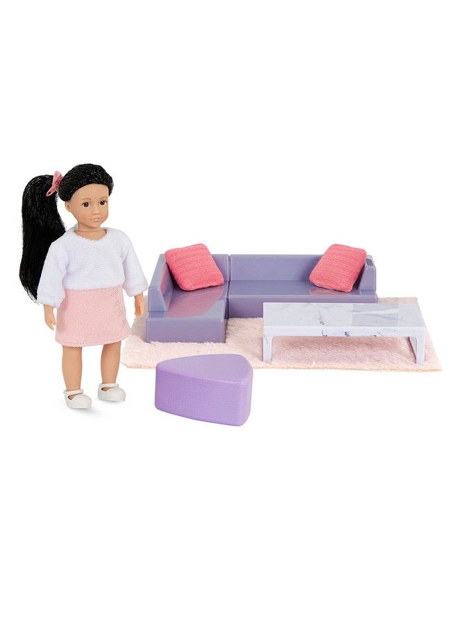 LORI Dolls Yuni’S Cozy Sofa Set Mini Doll & Toy Living Room Furniture 6Inch Doll & Dollhouse Accessories Sofa Pouffe Table Rug Pillows Play Set For Kids 3 Years + - Image 2