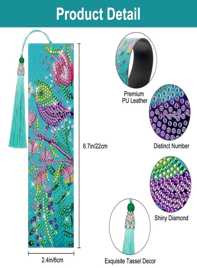 EEEKit 4 PCS Diamonds Painting Bookmarks, DIY Diamond Art Kits for Adults, Floral Tassel Leather Page Bookmark for Book Lovers - Image 2