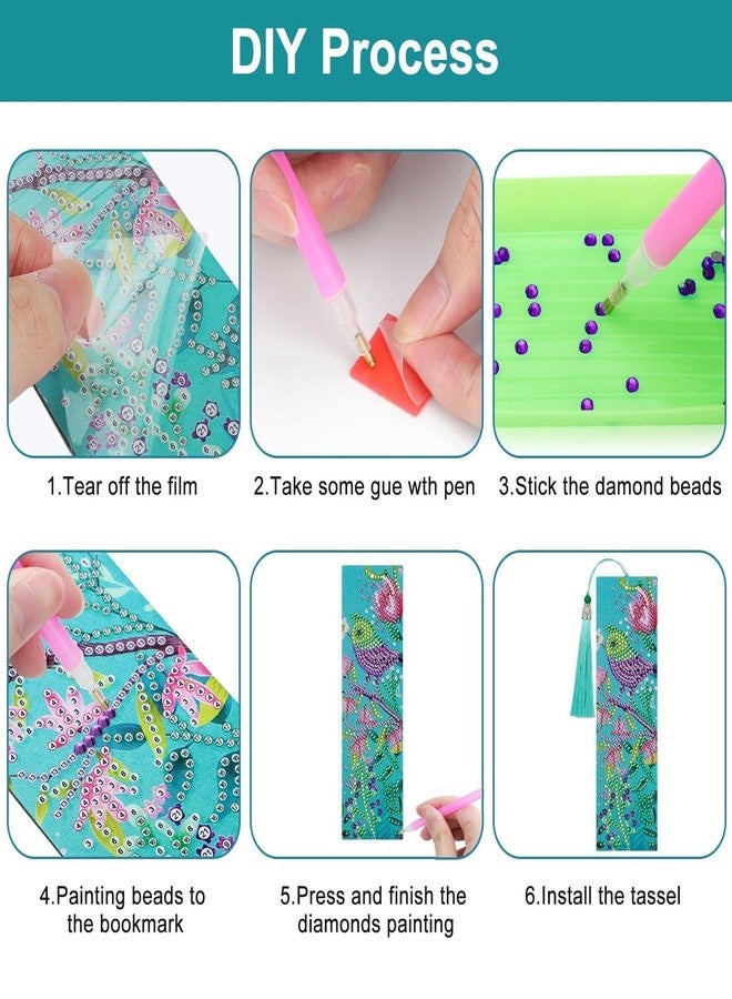 EEEKit 4 PCS Diamonds Painting Bookmarks, DIY Diamond Art Kits for Adults, Floral Tassel Leather Page Bookmark for Book Lovers - Image 5