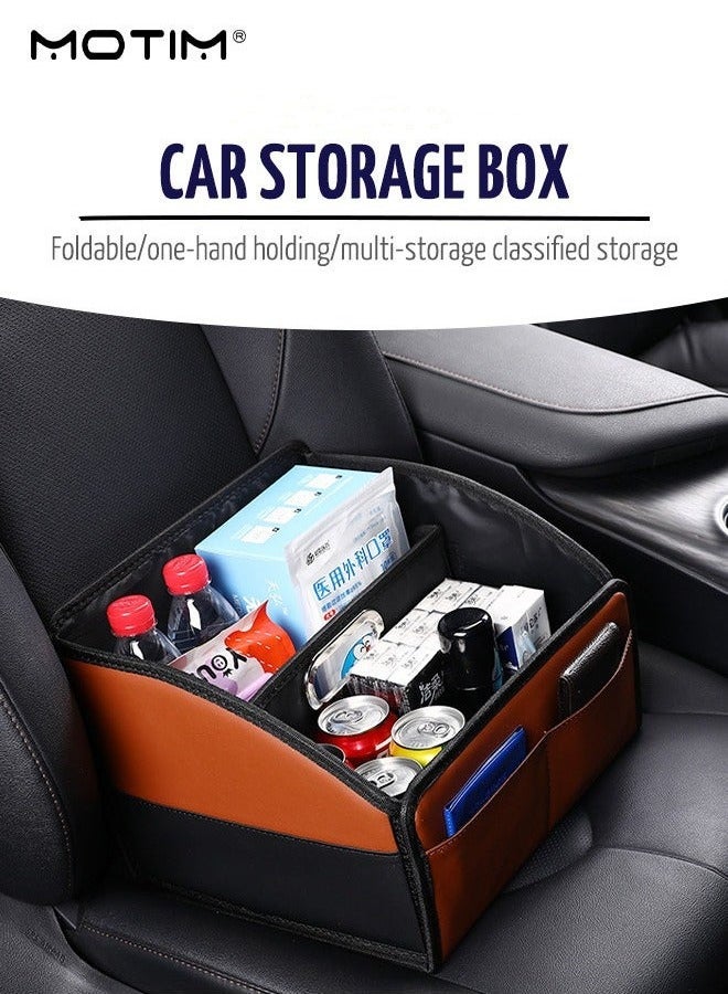 Motim Foldable Car Trunk Storage Organizer 20L, Waterproof Leather Co-pilot Storage Box Cargo Organizer, Handheld Grocery Storage Bin, Can be Folded, Suitable for Organizing Tools/Snacks/Files  - Image 2