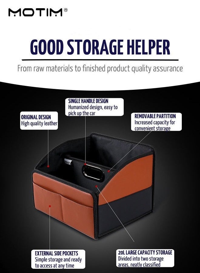 Motim Foldable Car Trunk Storage Organizer 20L, Waterproof Leather Co-pilot Storage Box Cargo Organizer, Handheld Grocery Storage Bin, Can be Folded, Suitable for Organizing Tools/Snacks/Files  - Image 3