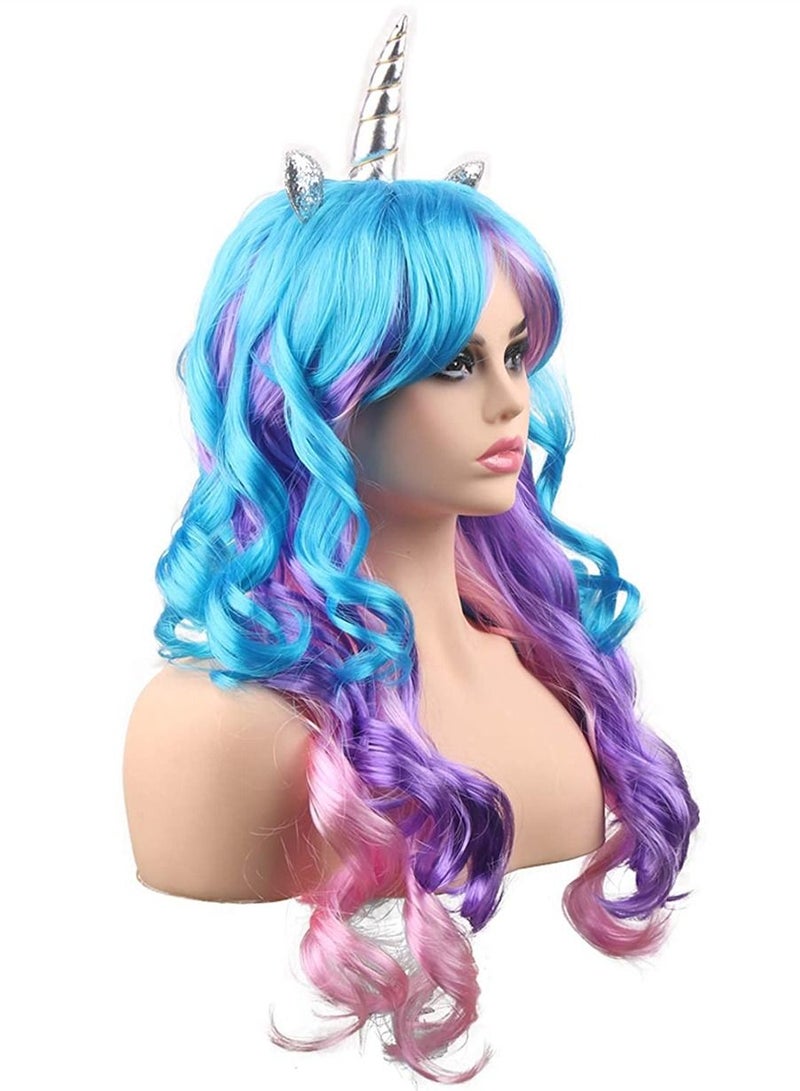SYOSI Princess Colorful Wig Long Curly Hair for Women Daily Dress Carnival Party Masquerade Costume Cosplay Anime Wig Cap - Image 3