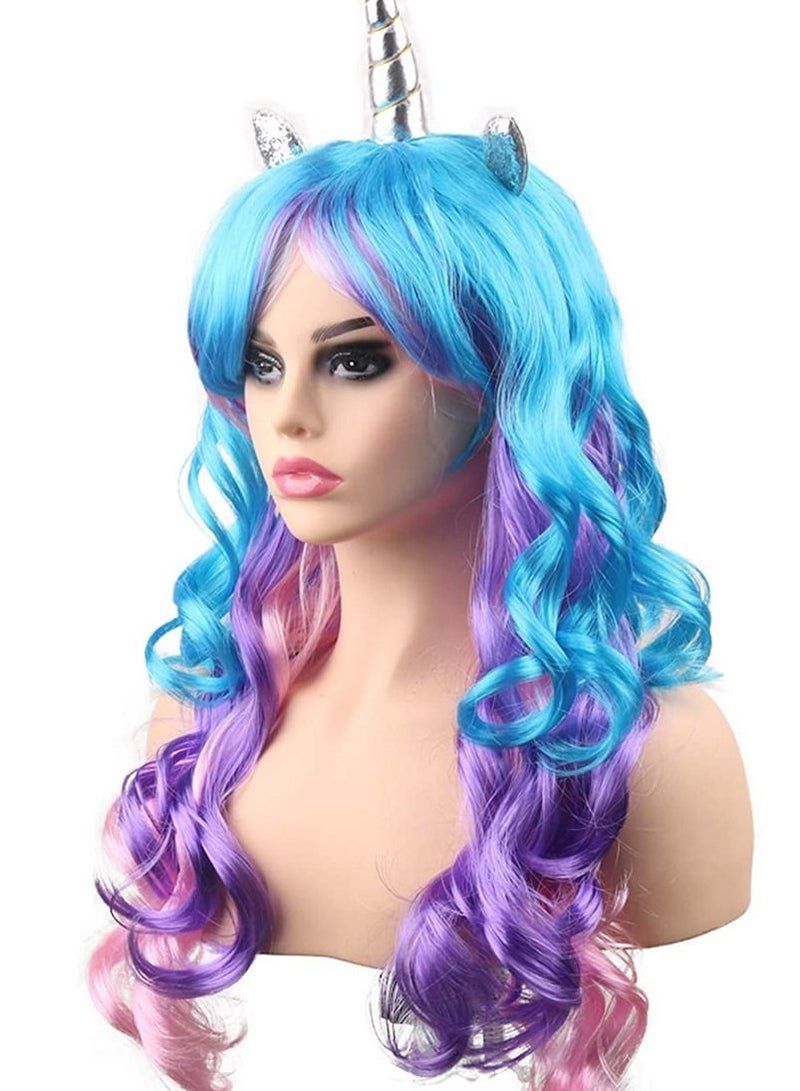 SYOSI Princess Colorful Wig Long Curly Hair for Women Daily Dress Carnival Party Masquerade Costume Cosplay Anime Wig Cap - Image 4