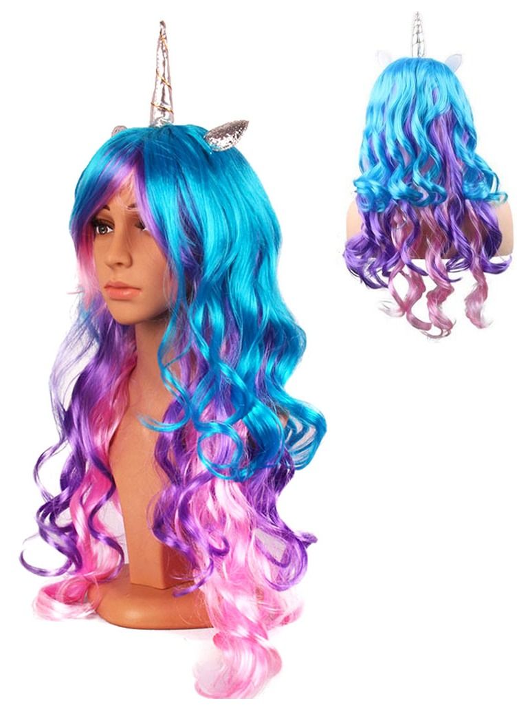SYOSI Princess Colorful Wig Long Curly Hair for Women Daily Dress Carnival Party Masquerade Costume Cosplay Anime Wig Cap - Image 1