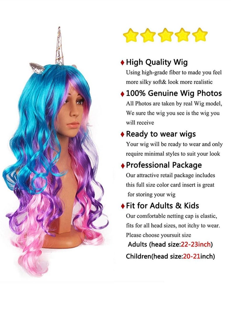 SYOSI Princess Colorful Wig Long Curly Hair for Women Daily Dress Carnival Party Masquerade Costume Cosplay Anime Wig Cap - Image 2