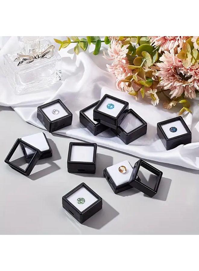 24 Pcs Black Square Jewelry Display Boxes with Transparent Lids 1.57 Inch Durable Plastic Gemstone Storage Box Stackable Organizer for Synthetic Crystals Accessories Clear Lid Visibility Jewelry Organizer - Image 3
